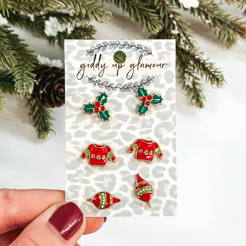 Handmade Dangle Earrings-Mistletoe Christmas Earring Set