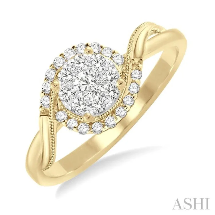 Elegant Platinum Wedding Band-1/3 ctw Round Cut Diamond Lovebright Engagement Ring in 14K Yellow and White Gold