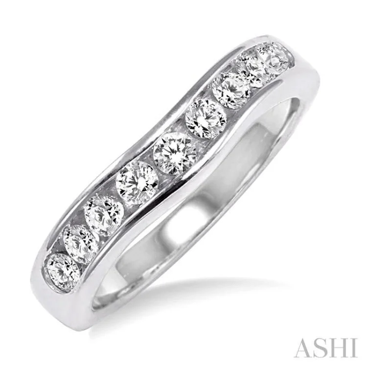 Diamond Anniversary Ring-1/2 ctw Round Diamond Matching Wedding Band in 14K White Gold