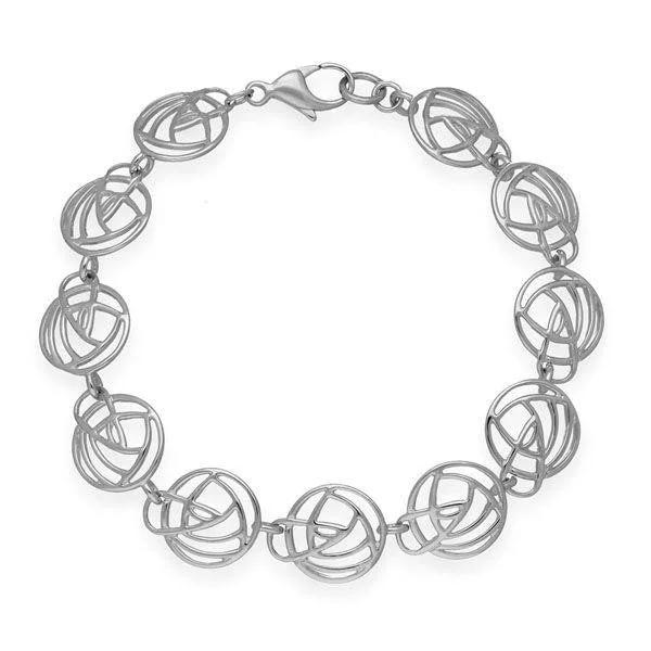 Custom Gemstone Bracelet for Brides-Rennie Mackintosh Round Link Rose Bracelet in Silver