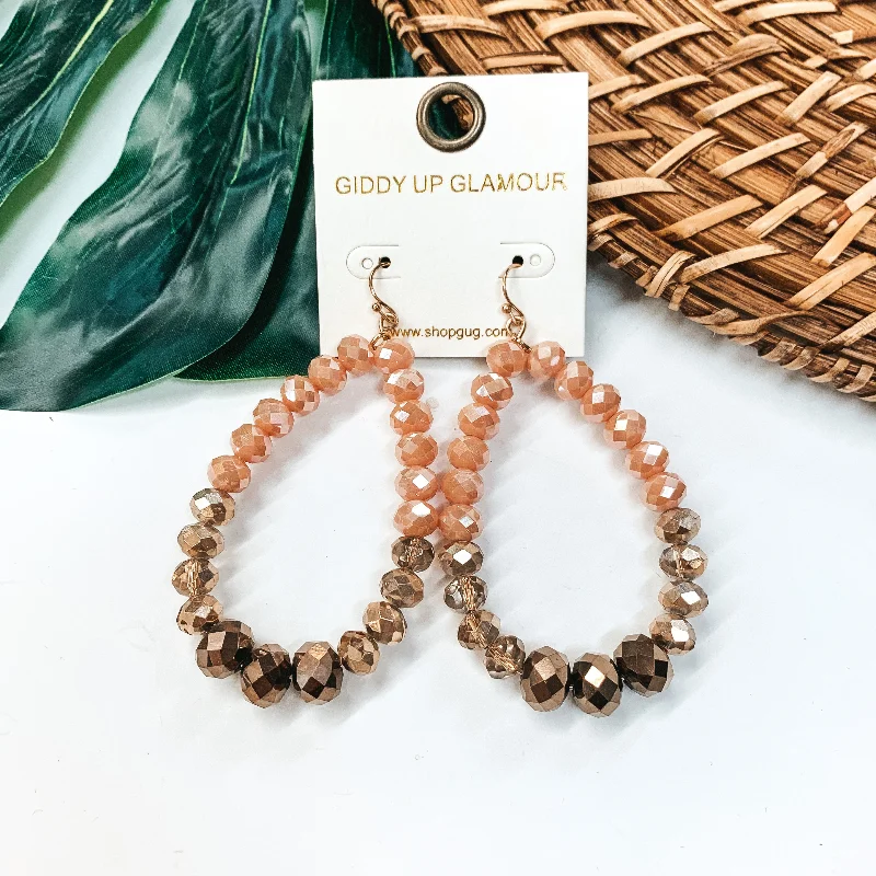 Lightweight Hoop Earrings-Crystal Beaded Teardrop Earrings in Blush and Brown