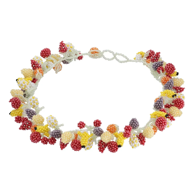 Silver Necklace for Special Occasions-Fruit Salad Feast Necklace Mixed coloured Beads