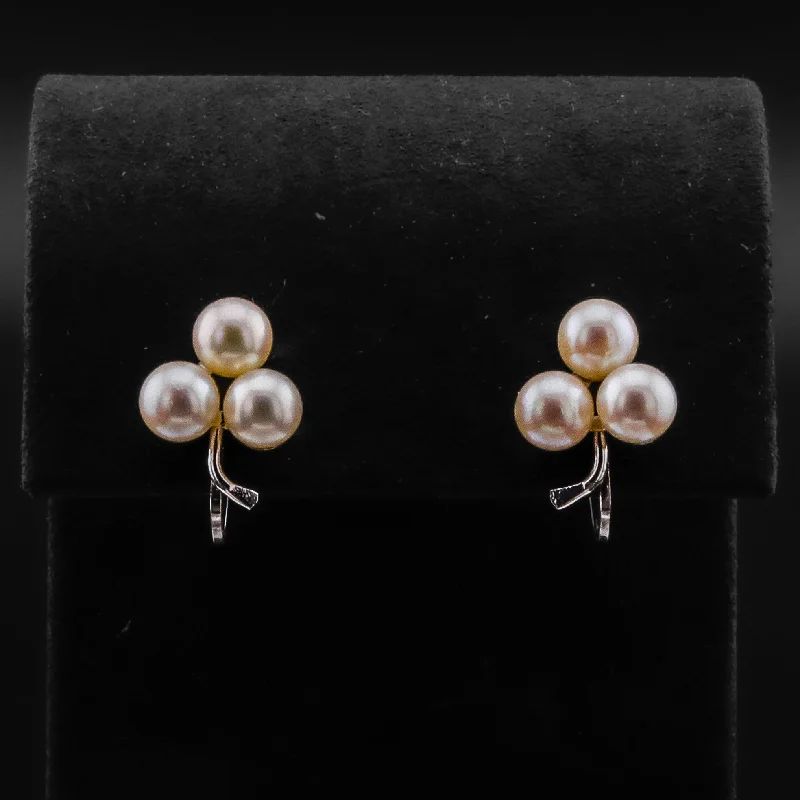 Dainty Earrings for Women-Screw-Back Pearl Cluster Earrings