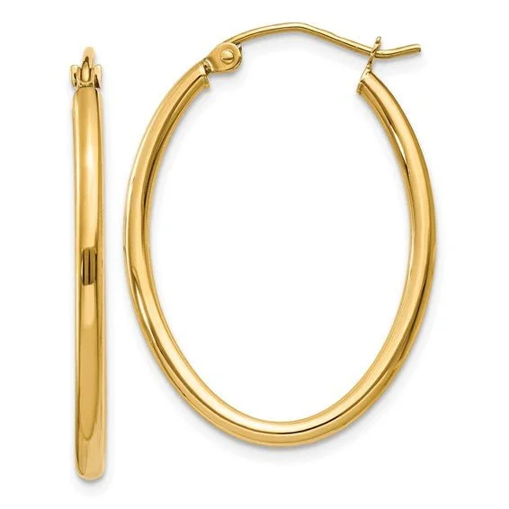 Classic Gold Earrings-14K Y Gold Oval Hoop Earrings 1.6grms