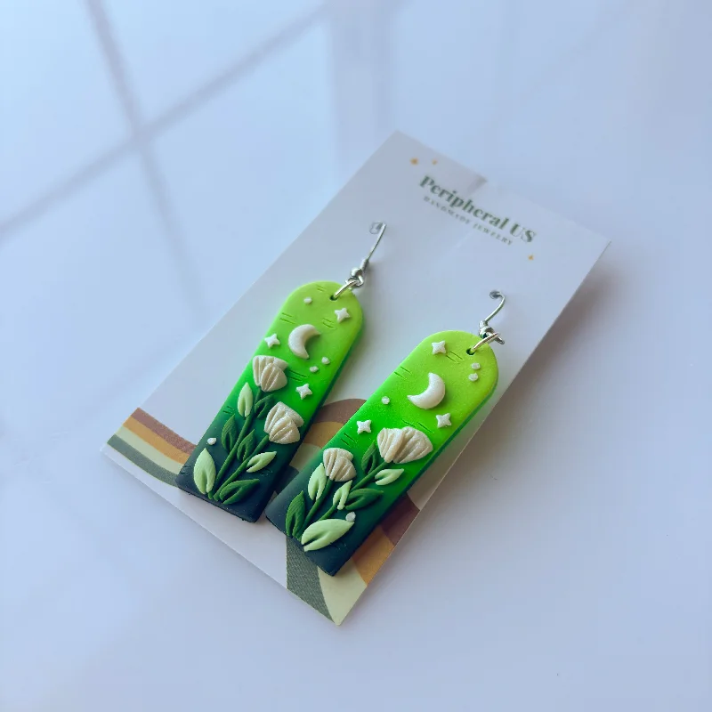 Trendy Silver Earrings-GREEN OMBRE TALL ARCH EARRINGS