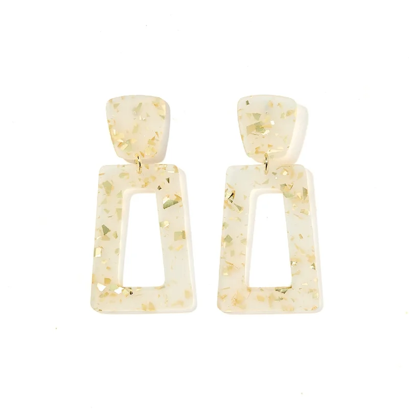 Chic Dangle Earrings-Linny Co | Kennedy Rectangular Drop Earrings in Gold Confetti