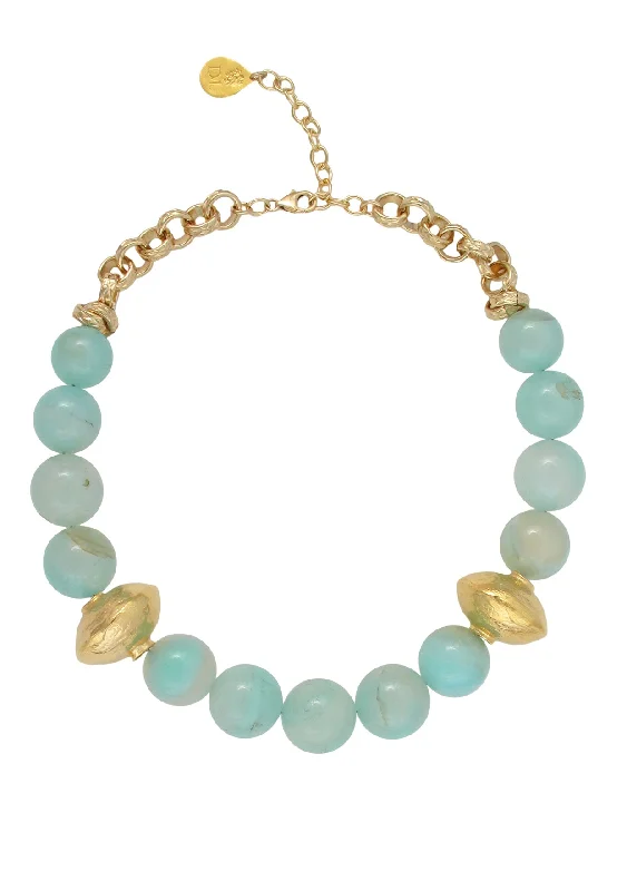 Personalized Birthstone Necklace-Aqua Chalcedony Gold Accent Necklace