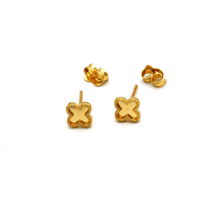 Simple Silver Earrings-Real Gold Clover Mirror Stud Earring Set - Model GZJVN2988 E1927