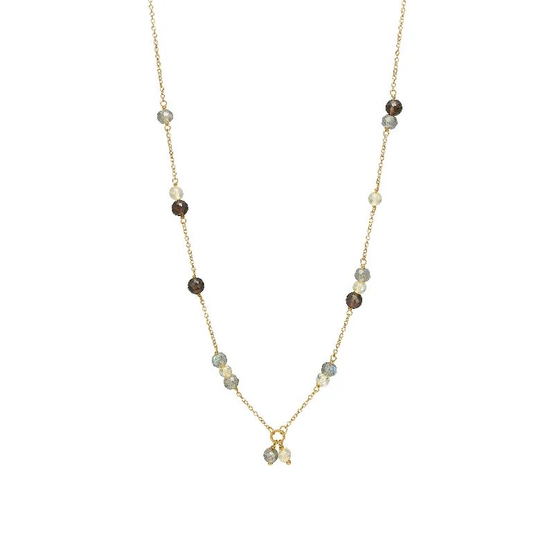 Elegant Crystal Necklace-18K Gold Plated Necklace w. Quartz & Labradorite