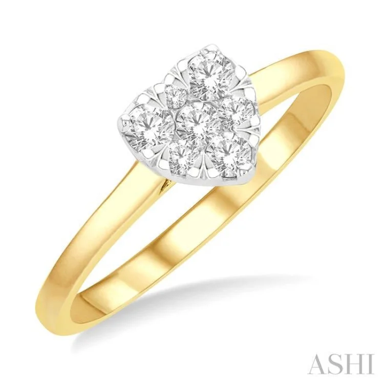 Bold Engagement Ring-1/4 ctw Round Cut Diamond Heart Shape Lovebright Ring in 14K Yellow and White Gold