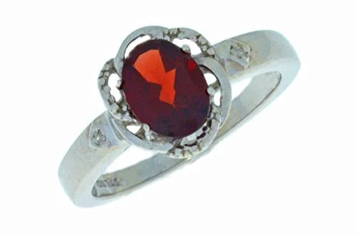 Birthstone Wedding Ring-2 Ct Garnet & Diamond Oval Ring .925 Sterling Silver Rhodium Finish