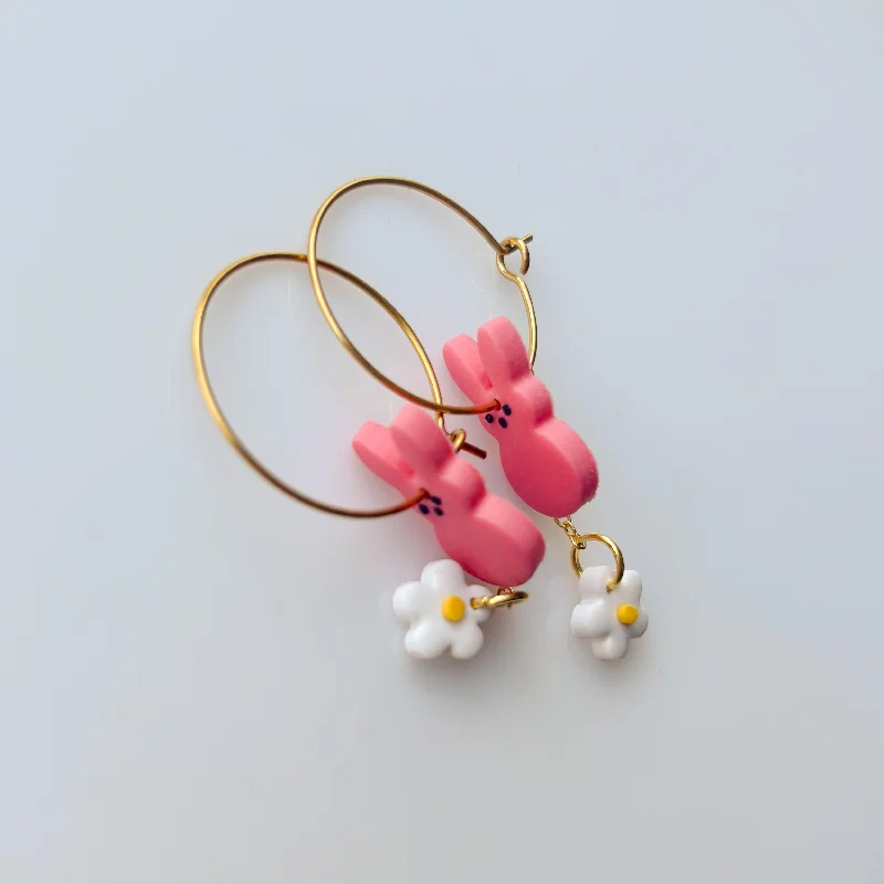 Beautiful Drop Earrings-PINK PEEP & DAISY HOOP EARRINGS