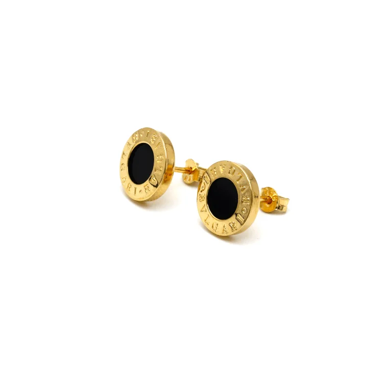 Diamond Stud Earrings-Real Gold GZBV Round Black Luxury Earring Set 0060/1PK E1782