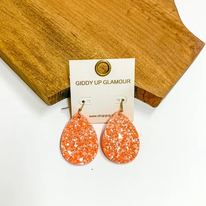 Stylish Dangle Earrings-Glitter Teardrop Earrings in Orange