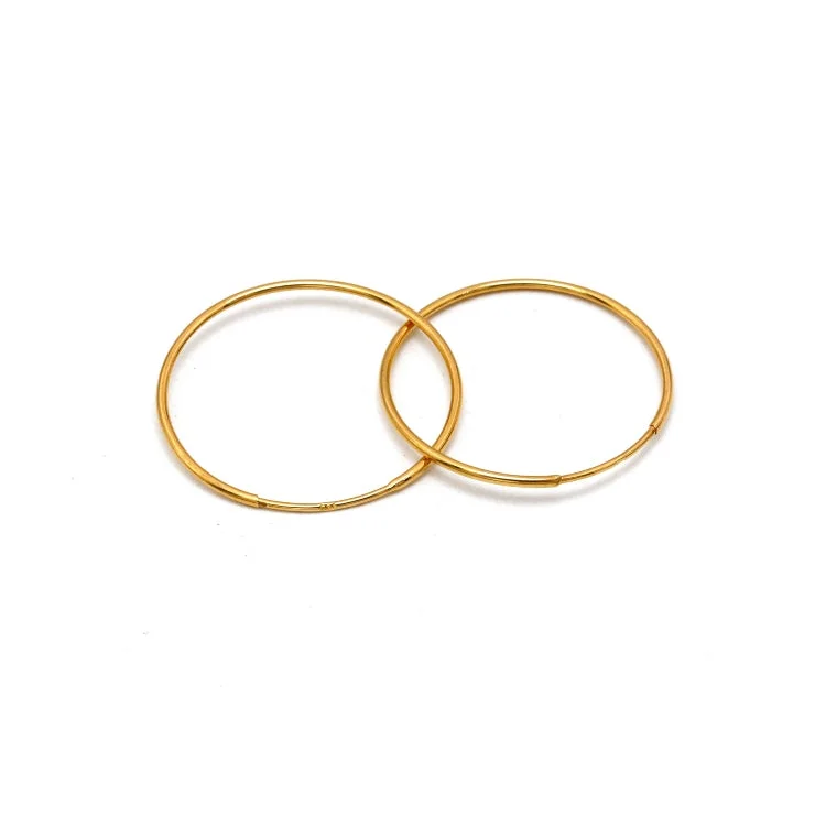 Gold Hoop Earrings-Real Gold Round Plain Loop Earrings Set (2.4 cm) - Model 0001/20/10M E1938