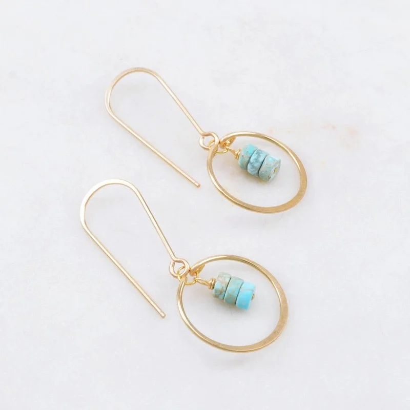 Luxury Earrings for Wedding-Petite Circle Gem Drop Earrings in Turquoise