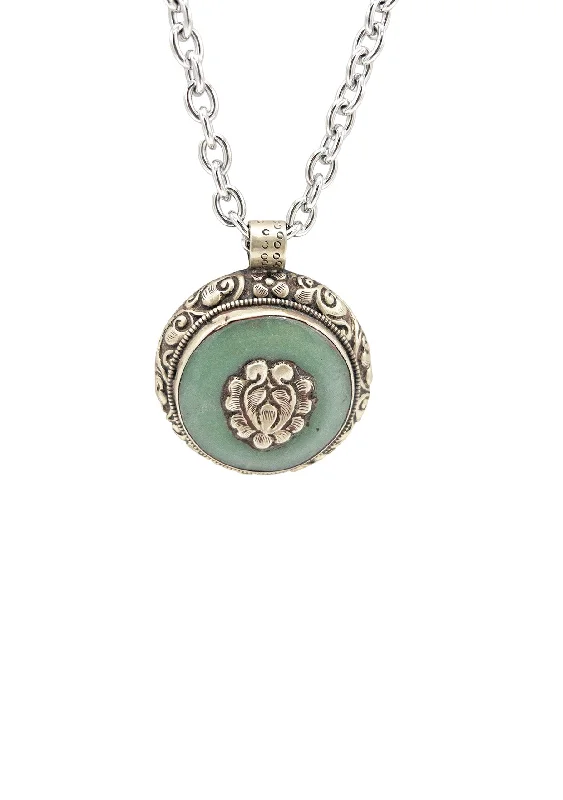 Classic Layered Necklace-Green Jade Tibetan Silver Pendant Necklace