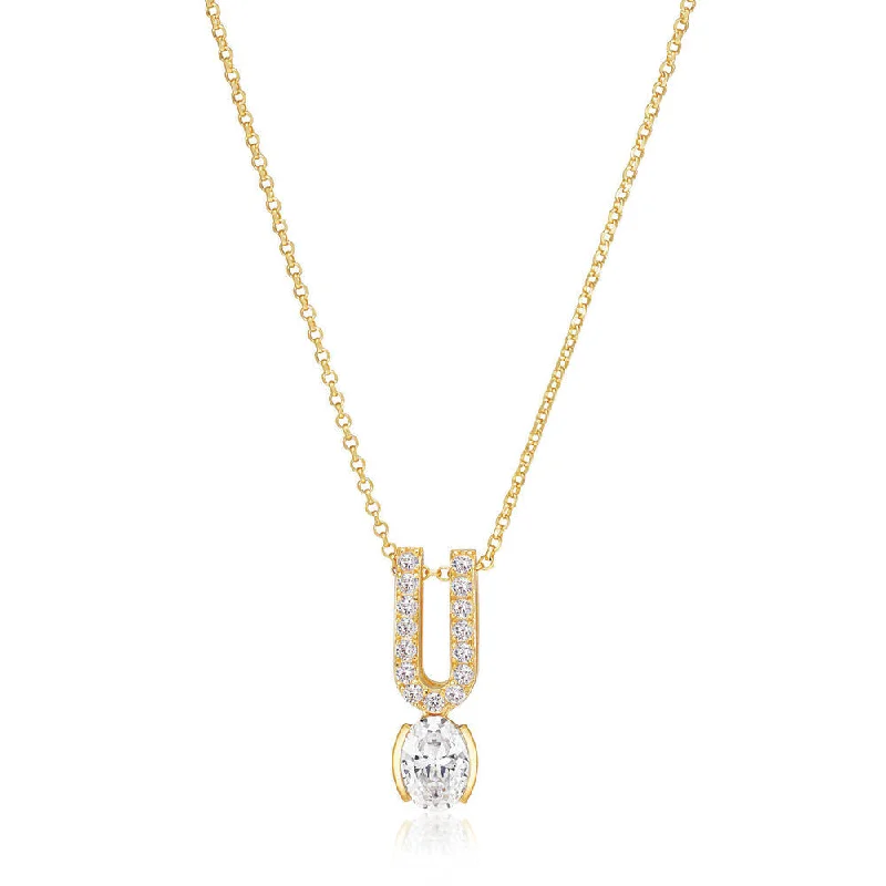 Diamond Necklace for Women-Ellisse Carezza Uno 18K Gold Plated Necklace w. Zirconia