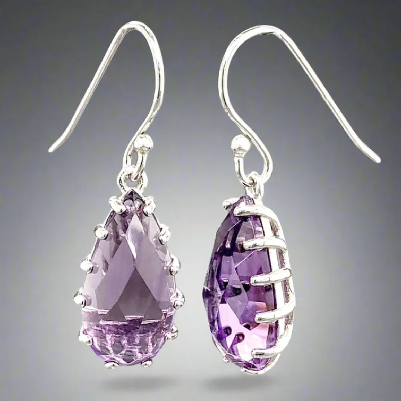 Unique Design Earrings-SS 3.70cttw Amethyst Pear Drop Earrings