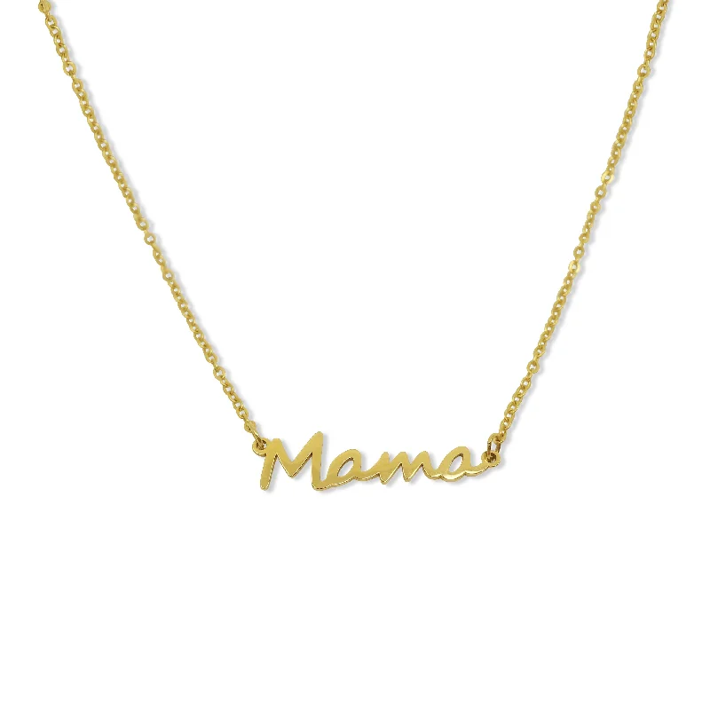 Pendant Necklace with Birthstone-The Mama in Gold Script Necklace