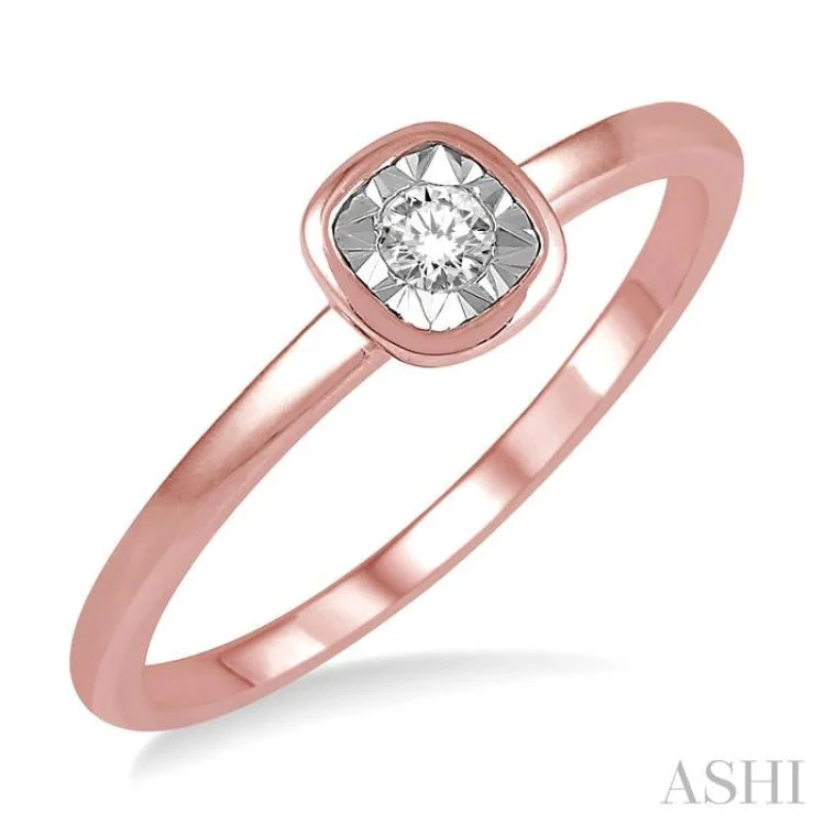 Personalized Diamond Ring-1/50 ctw Square Curve Edge Round Cut Diamond Promise Ring in 10K Rose Gold