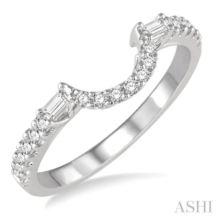 Stunning Ruby Ring-1/3 ctw Crescent Shape Center Diamond Wedding Band in 14K White Gold