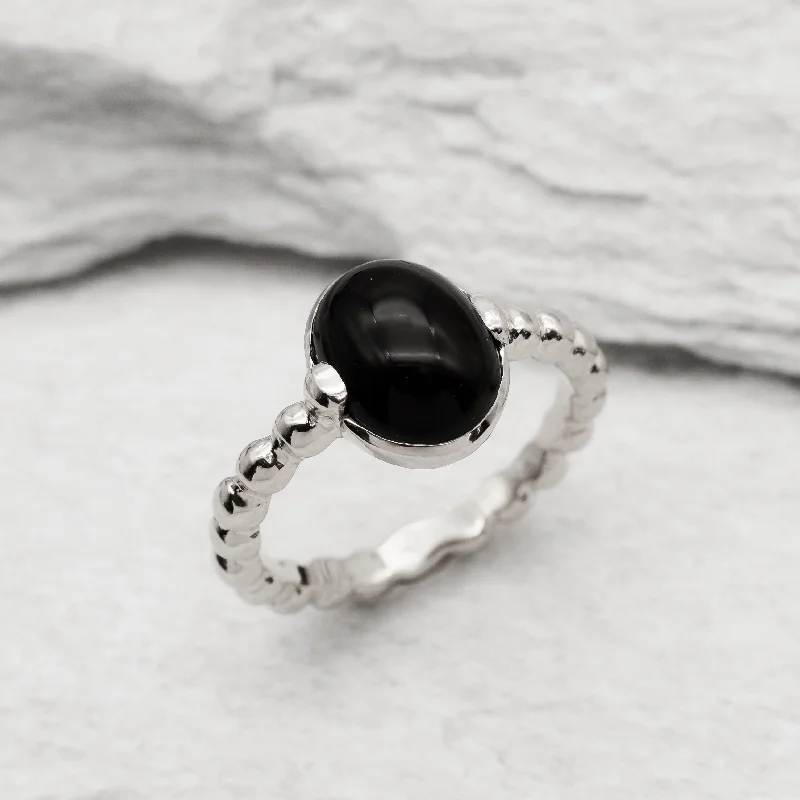 Vintage Engagement Ring-Black Onyx Ring - Onyx Bubble Band -  Black Promise Ring