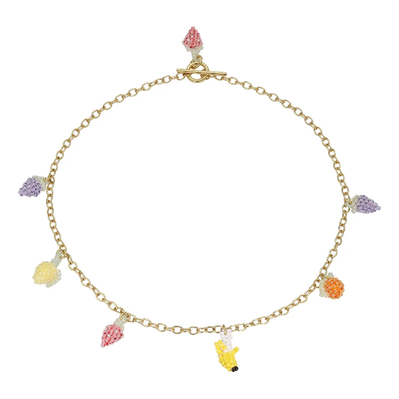 Designer Necklace for Special Occasions-Fruit Salad Necklace Gold Plated, Mixed coloured Beads