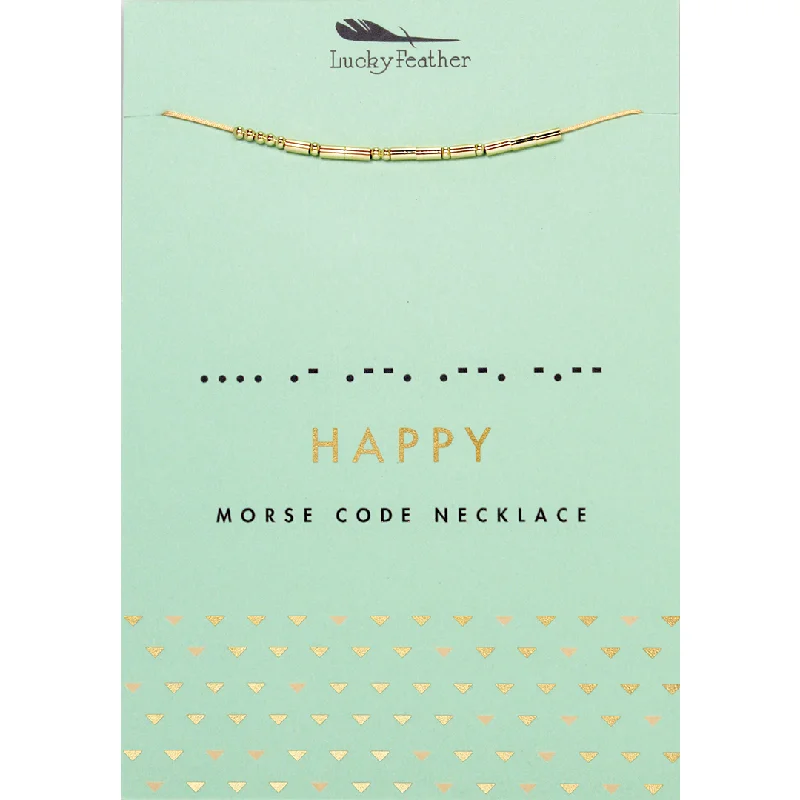 Customizable Gold Necklace-Morse Code Necklace - Happy