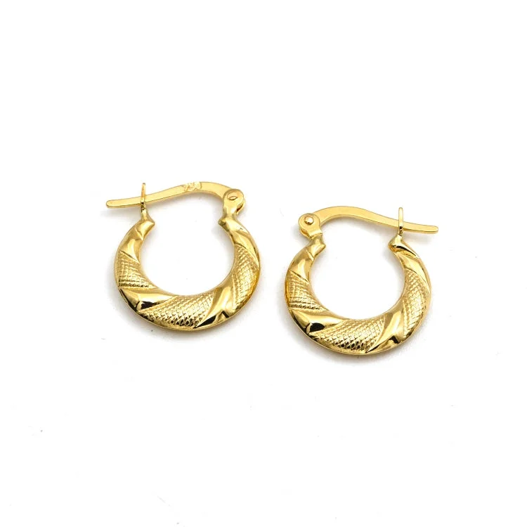 Bridal Earrings with Diamonds-Real Gold Twisted Moon Round Clip Earrings Set - Model 6395 E1931