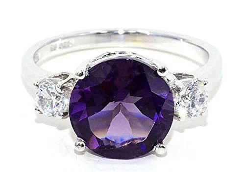 Unique Wedding Ring Set-4 Ct Alexandrite & White Topaz Round Ring .925 Sterling Silver Rhodium Finish