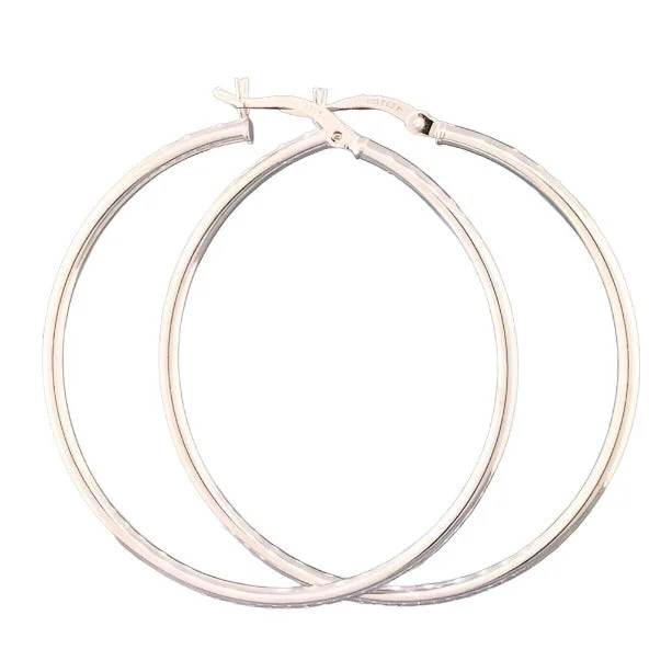 Unique Diamond Earrings-SS Plain Hoop Hinged Earrings 35mm