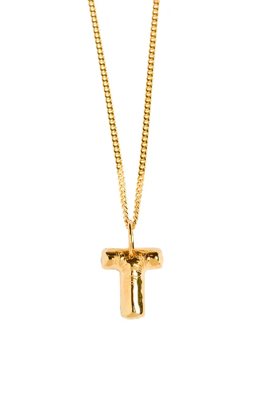 Diamond Pendant Necklace-Letter T Gold Plated Necklace