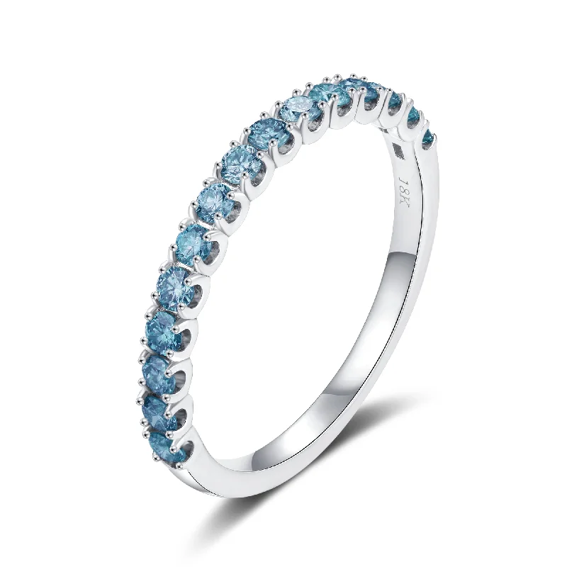 Silver Ring with Diamonds-Classic Blue Diamond Half Eternity Ring