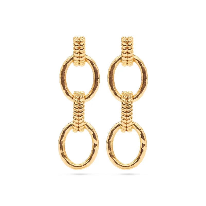 Trendy Dangle Earrings-Cleopatra Regal Double Link Earrings - Gold