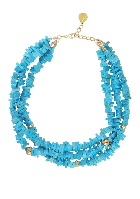 Trendy Necklace for Bridesmaids-Turquoise Multi Strand Necklace