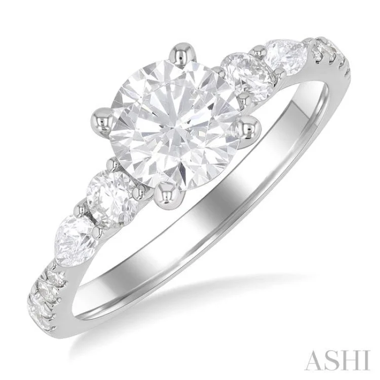 Designer Promise Ring-1/2 ctw Pear and Round Cut Diamond Semi-Mount Engagement Ring in 14K White Gold