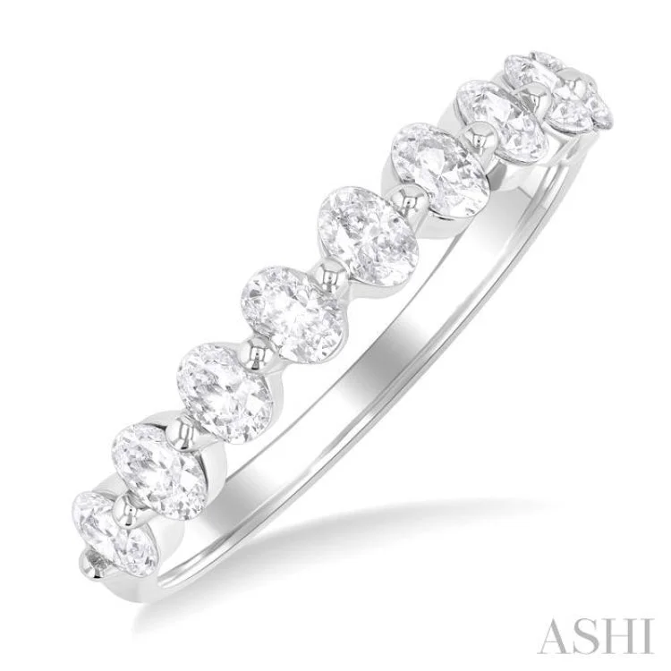 Gorgeous Wedding Band-3/4 ctw Half Eternity Oval Cut Diamond Fashion Band in 14K White Gold