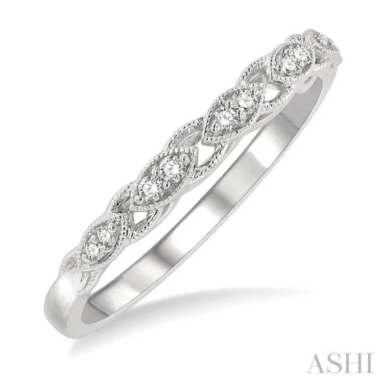 Customizable Birthstone Ring-1/10 ctw Marquise Shape Lattice Round Cut Diamond Wedding Band in 14K White Gold