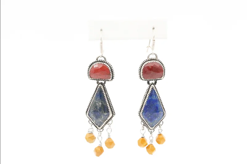 Wedding Earrings with Crystals-Sterling Silver Lapis Lazuli and Jasper Drop Earrings