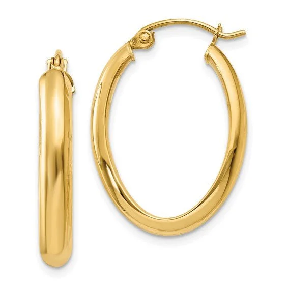 Round Hoop Earrings-14K Y Gold Oval Hoop Earrings 1.4grms