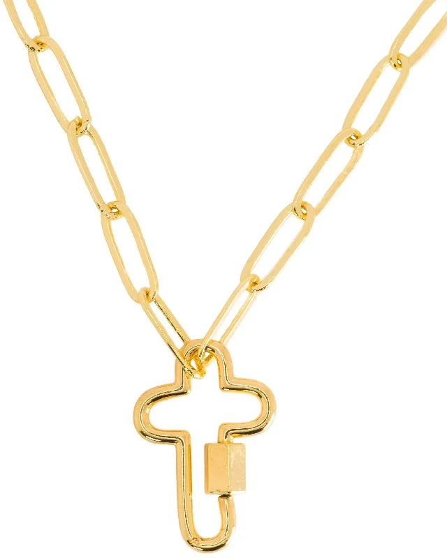 Casual Necklace for Women-Gold Paperclip Chain Link Necklace - Cross