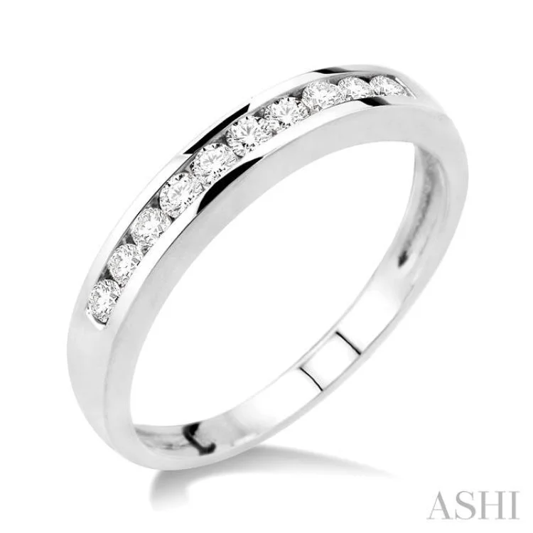 Trendy Gold Wedding Ring-1/4 ctw Channel Set Round Cut Diamond Band in 14K White Gold