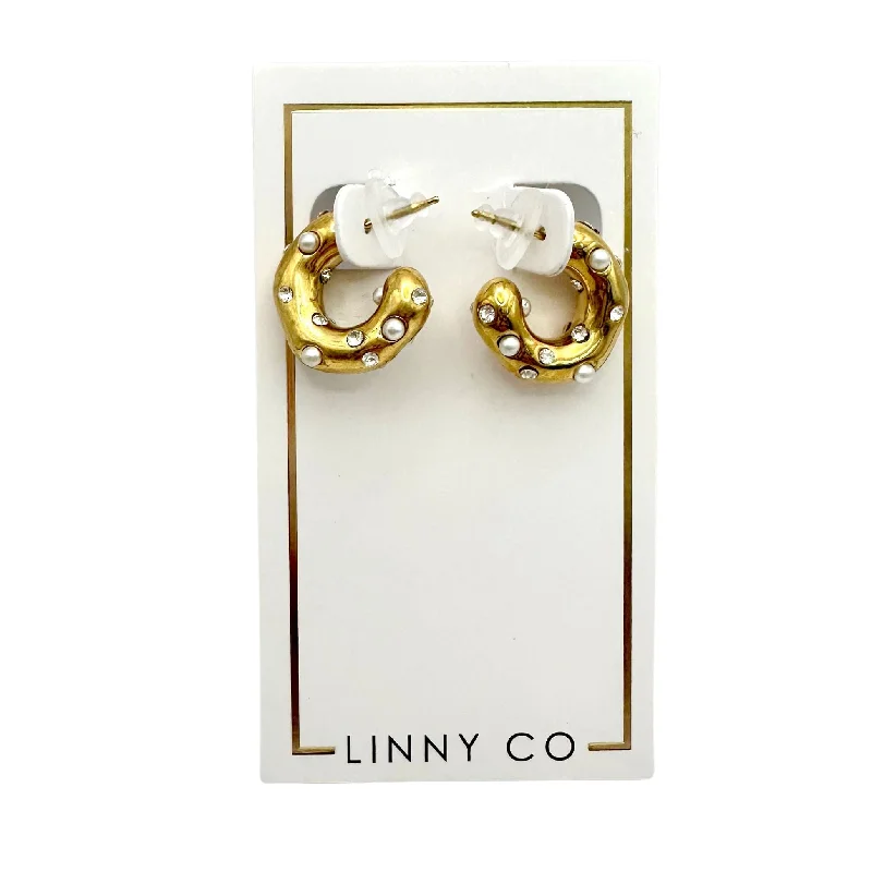 Small Dangle Earrings-Linny Co | Kaitlyn Hoop Earrings with CZ and Pearl Accents