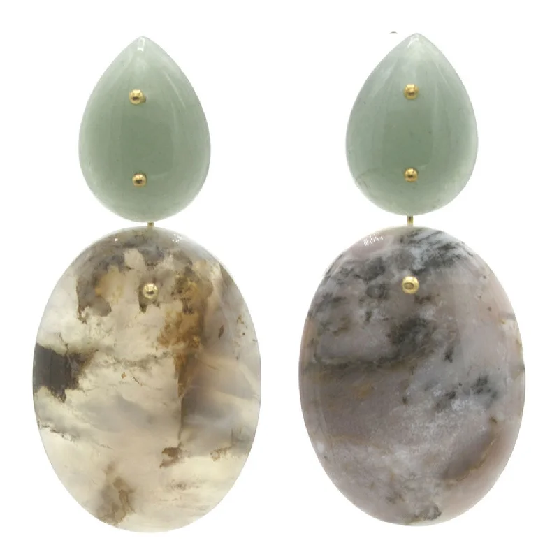 Classic Gold Stud Earrings-Mobile Earring Green Aventurine Agate