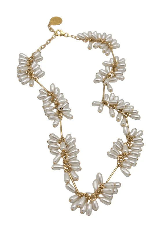 Trendy Gold Necklace-Faux Pearl Cluster Necklace