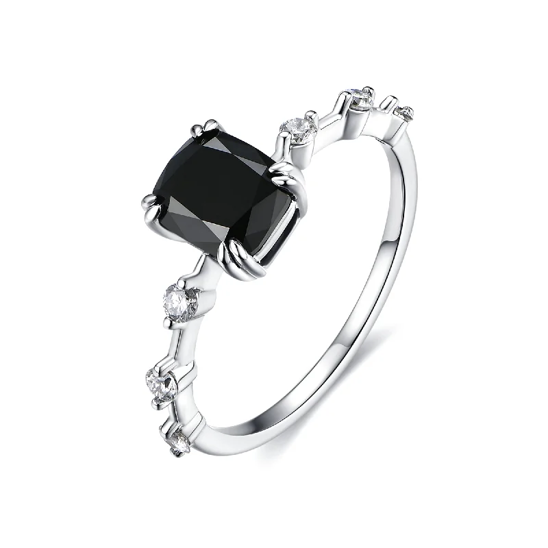 Elegant Platinum Wedding Band-Classic Black Diamond Ring