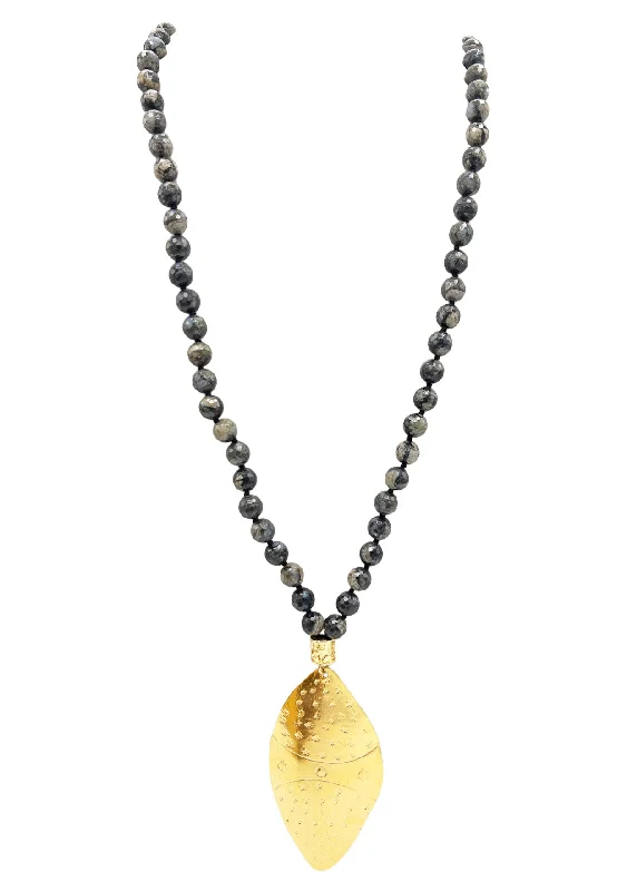 Bridal Necklace with Diamonds-Labradorite Gold Pendant Necklace