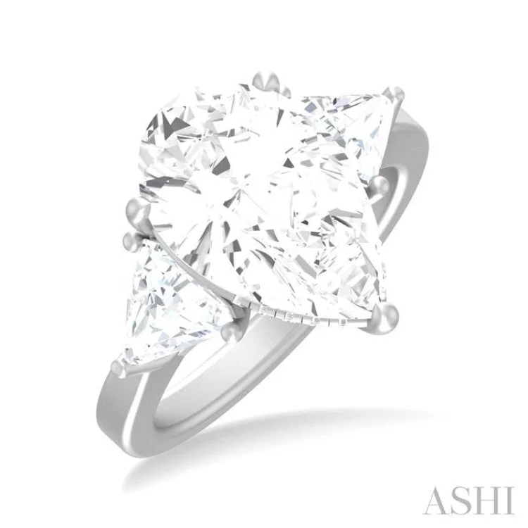 Dainty Engagement Ring-1.00 ctw Pear Shape Trillion Cut & Round Cut Diamond Semi Mount Engagement Ring in 14K White Gold