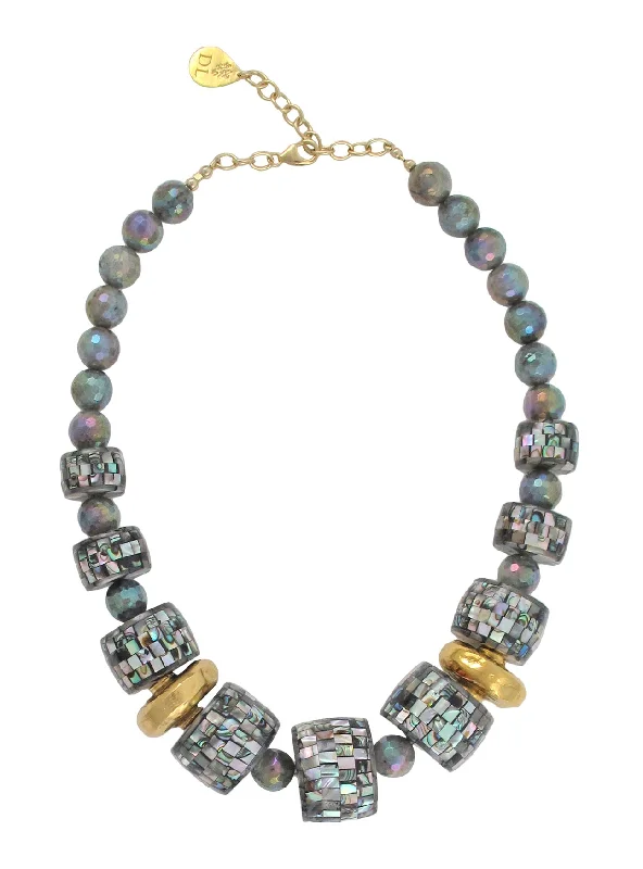 Women’s Layered Necklace-Labradorite Abalone Gold Accent Necklace